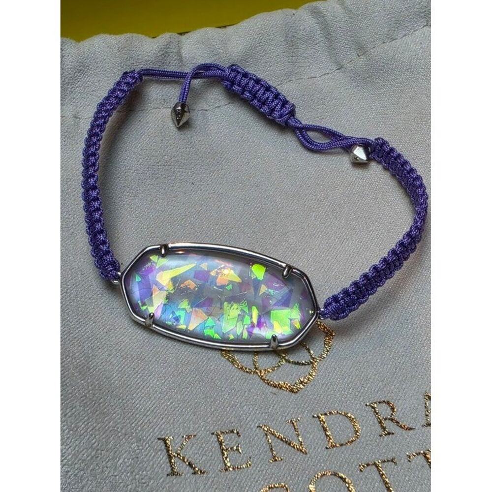 Kendra Scott Elie Purple Braided Cord Friendship Bracelet Dichroic Glass Silver
